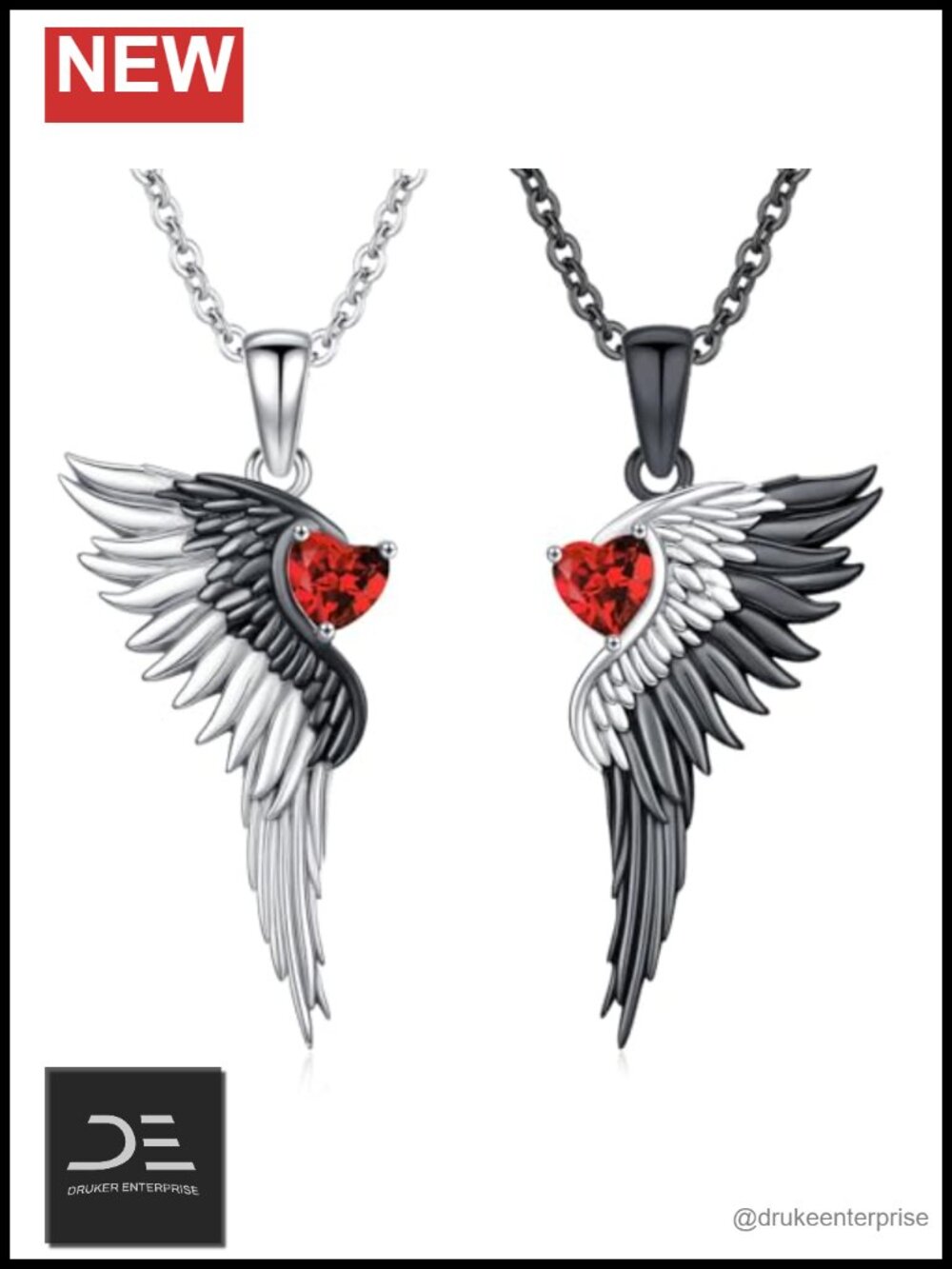 925 Sterling Silver Yin Yang Matching Necklace Set with Red Heart Zircon for